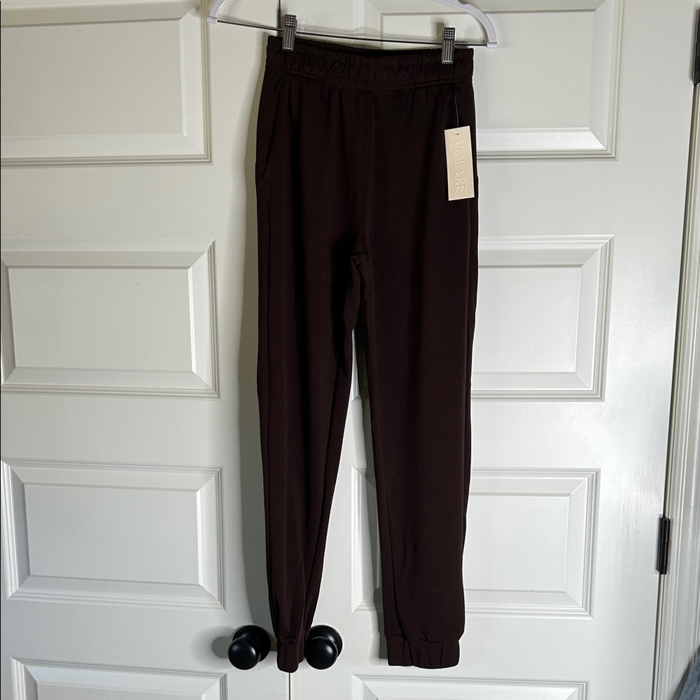 Women's Volare Brown Track Jogger Pants with Elastic Waist